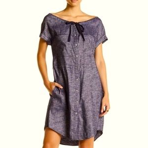 THEORY Laela Tie-neck Chambray Denim Shirt Dress